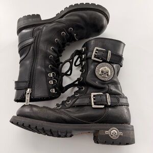 Harley-Davidson Leather Lace, Zip, Buckle Skull Boot Men’s Size 7
